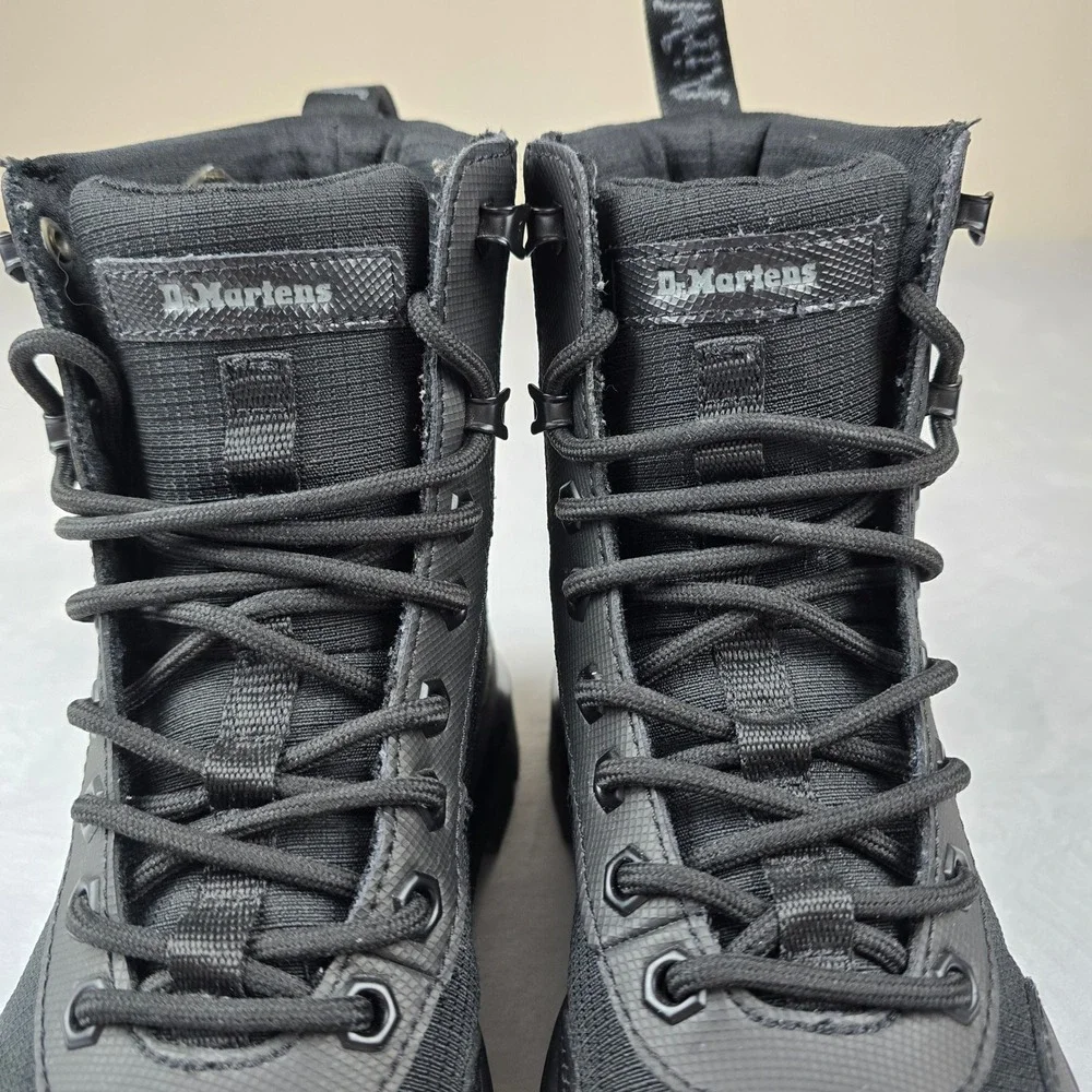 Dr Martens Combs‎ Tech Black Leather Nylon Combat Boots Mens 5 Womens 6